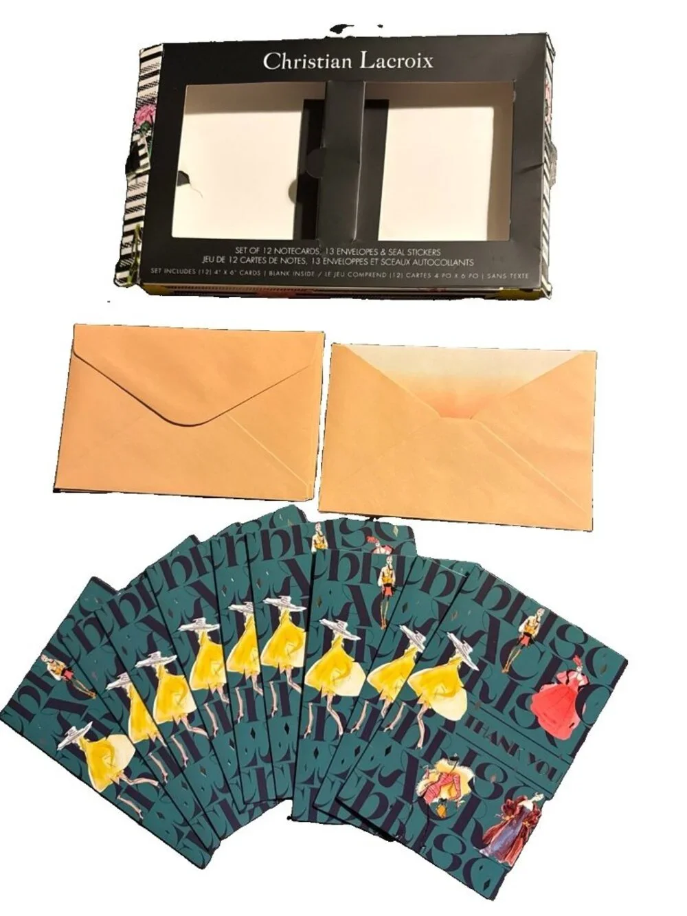 Christian Lacroix Thank you Stationary set 4x6 9 NOTECARDS 10 ENVELOPES LEFT